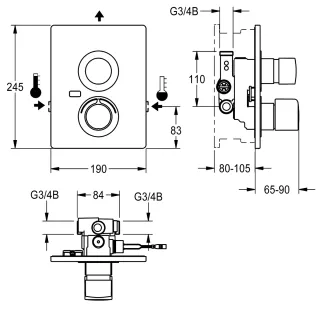 AR F5 Duscharmatur, hydr., Thermostat, UP Fertigbauset KWC Aquarotter - AR F5 Duscharmatur, hydr., Thermostat, UP Fertigbauset