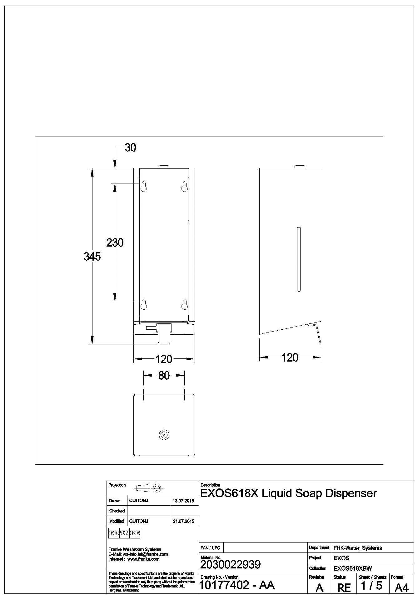KWC Aquarotter - Seifenspender, EXOS, Edelstahl, Aufputz, 120x345x120 mm, EXOS618X