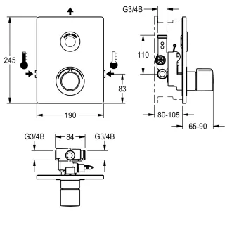 AR F5 Duscharmatur, elek., Thermostat, UP Fertigbauset KWC Aquarotter - AR F5 Duscharmatur, elek., Thermostat, UP Fertigbauset