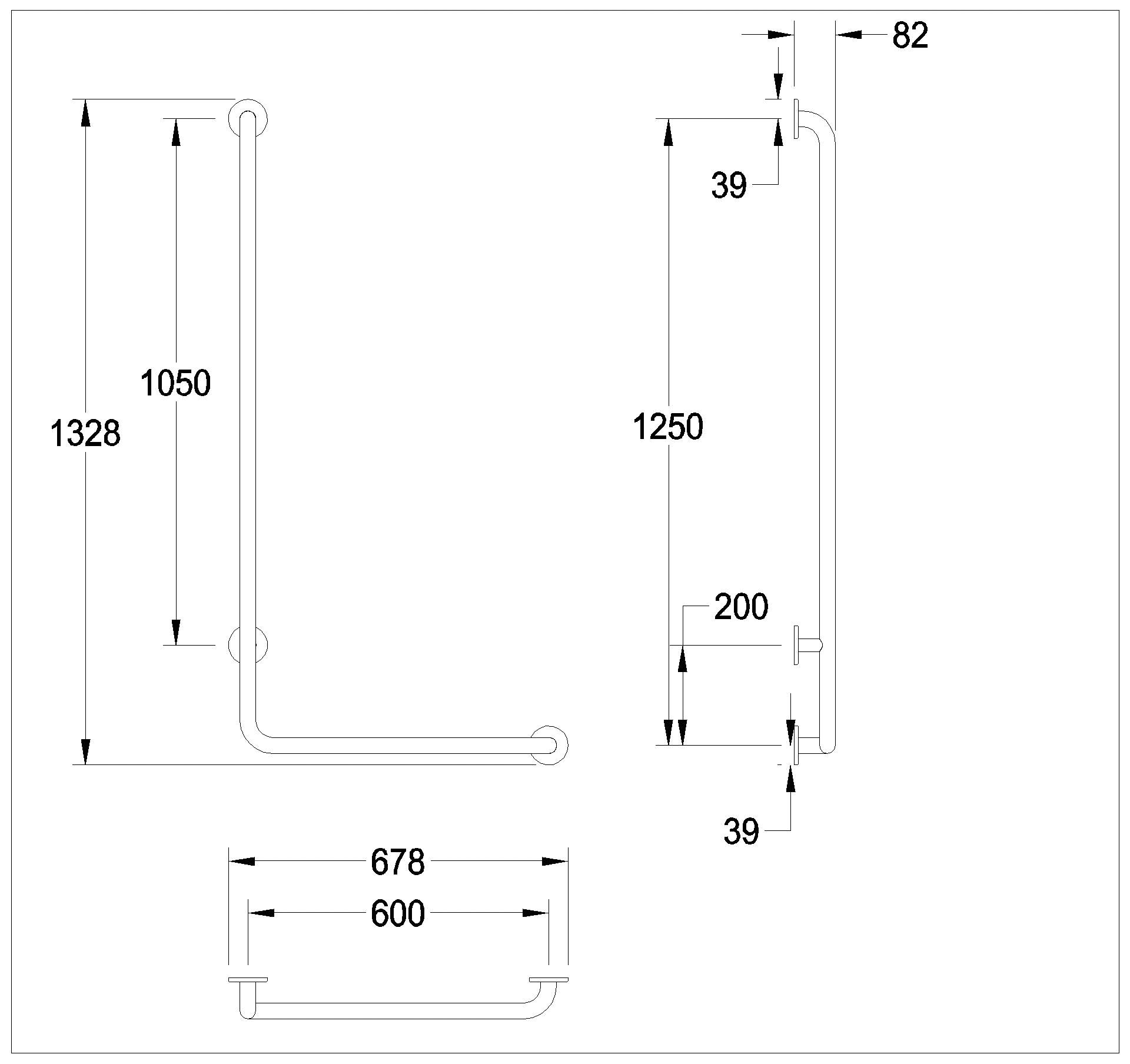 Winkelgriff, CONTINA, Edelstahl, Winkel 90 Grad, Ausf. re, 678x1328x82 mm, CNTX20WR