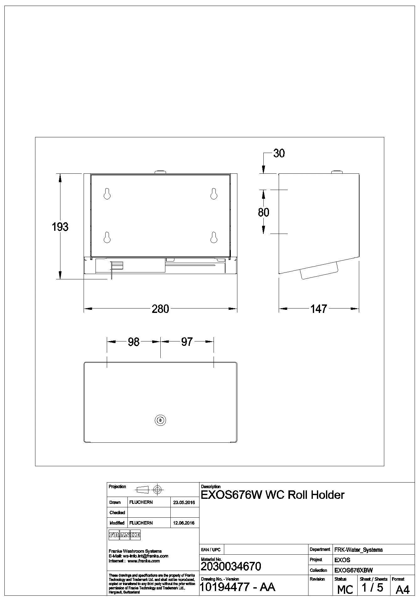 WC-Doppelrollenhalter, EXOS, Edst., 280x193x147 mm, AP, Front ESG weiß, EXOS676W