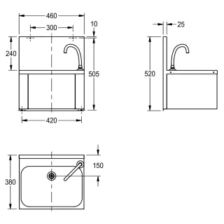 AR ANIMA, Einzelwaschtisch mit Armatur, Edelstahl KWC Aquarotter - AR ANIMA, Einzelwaschtisch mit Armatur, Edelstahl