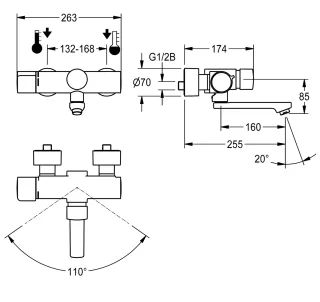 AR F5 Wandbatterie, hydr., Thermostat, Schwenkauslauf KWC Aquarotter - AR F5 Wandbatterie, hydr., Thermostat, Schwenkauslauf