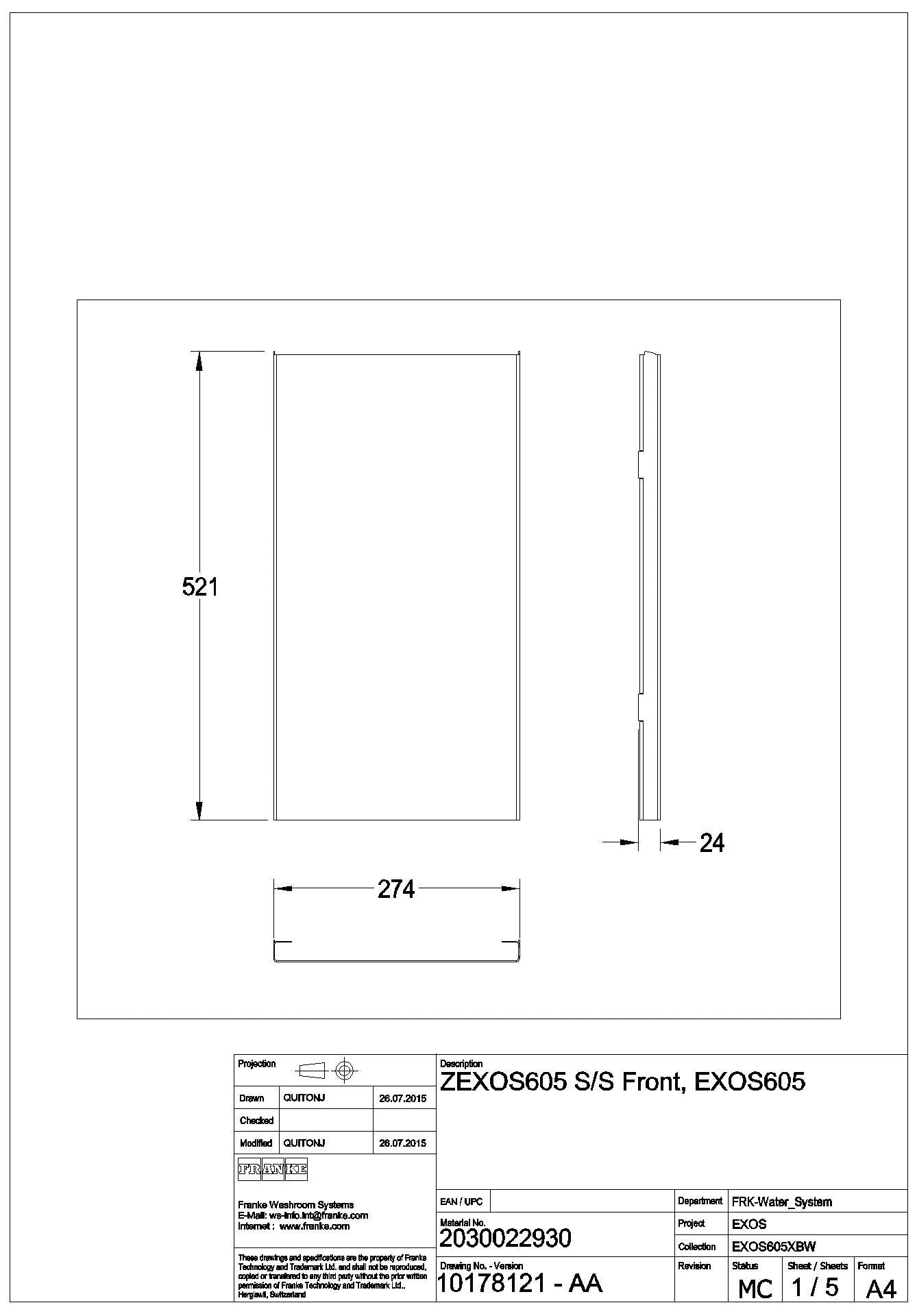 Front, EXOS, Edelstahl, für EXOS605/EXOS605E/EXOS602E, ZEXOS605