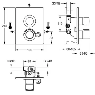 AR F5 Duscharmatur, hydr., Thermostat, UP Fertigbauset KWC Aquarotter - AR F5 Duscharmatur, hydr., Thermostat, UP Fertigbauset