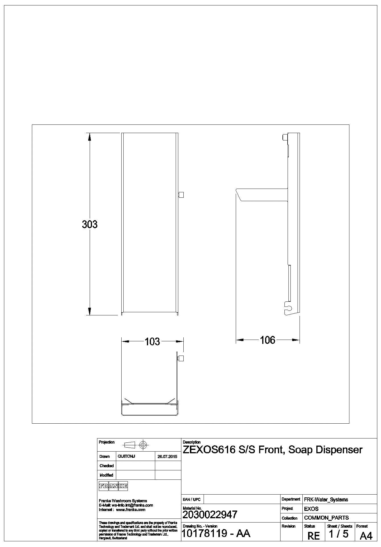 KWC Aquarotter - Front, EXOS, Edelstahl, für EXOS616/EXOS618/EXOS625, ZEXOS616