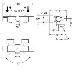 AR F5 Wandbatterie, hydr., Thermostat, Schwenkauslauf KWC Aquarotter - AR F5 Wandbatterie, hydr., Thermostat, Schwenkauslauf