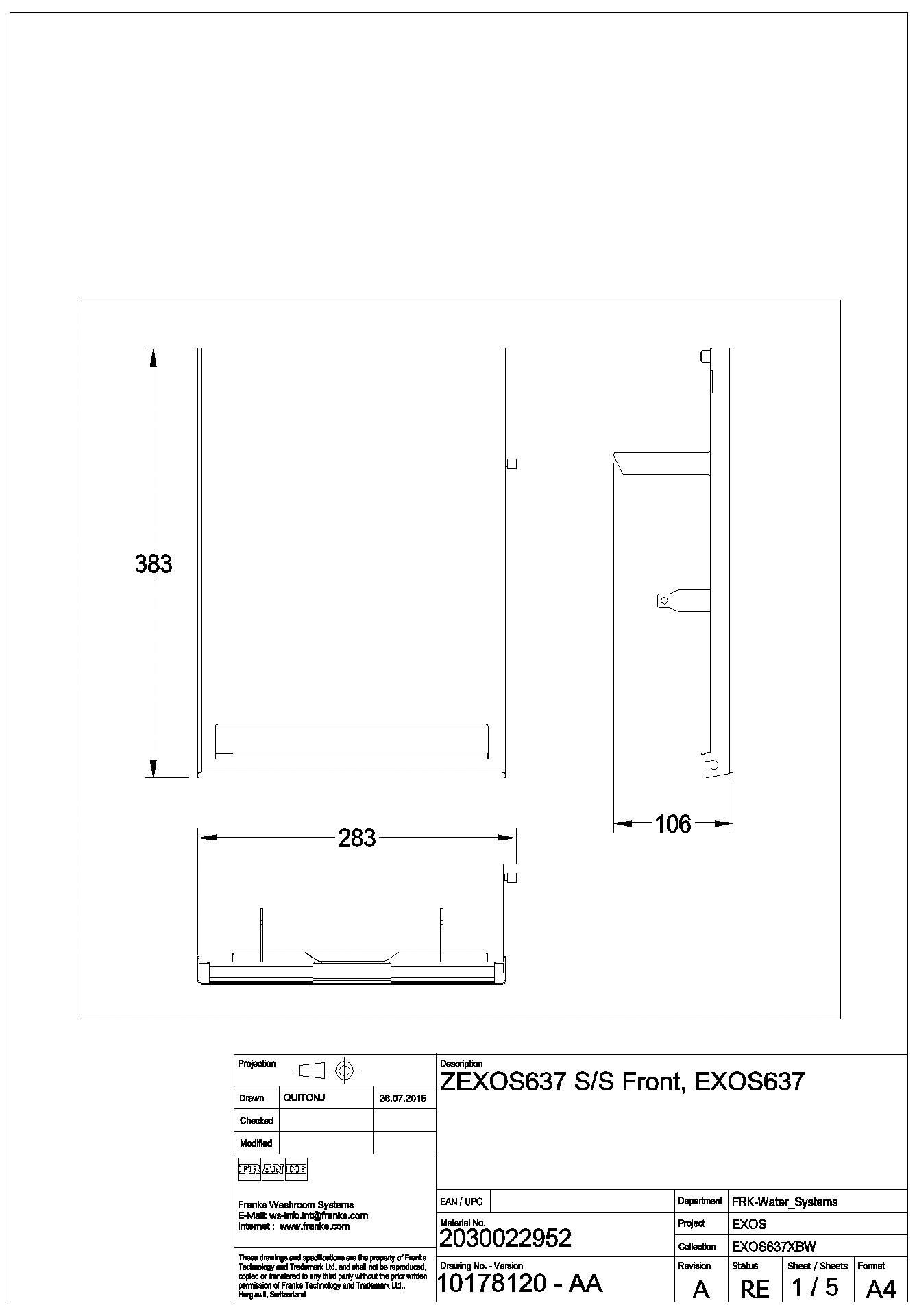 Front, EXOS, Edelstahl, für EXOS637 , ZEXOS637