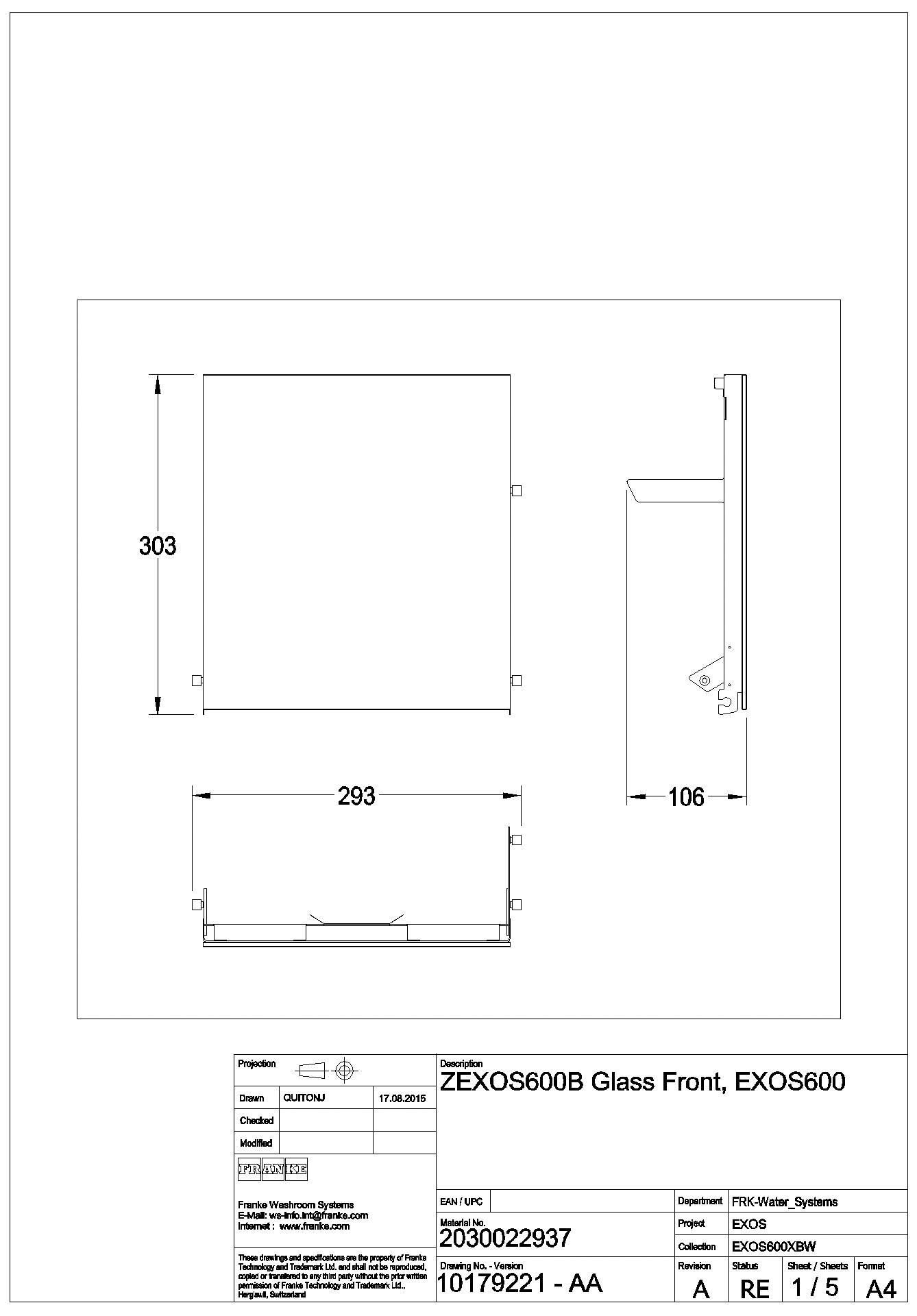 Front, EXOS, ESG schwarz, für EXOS600 , ZEXOS600B
