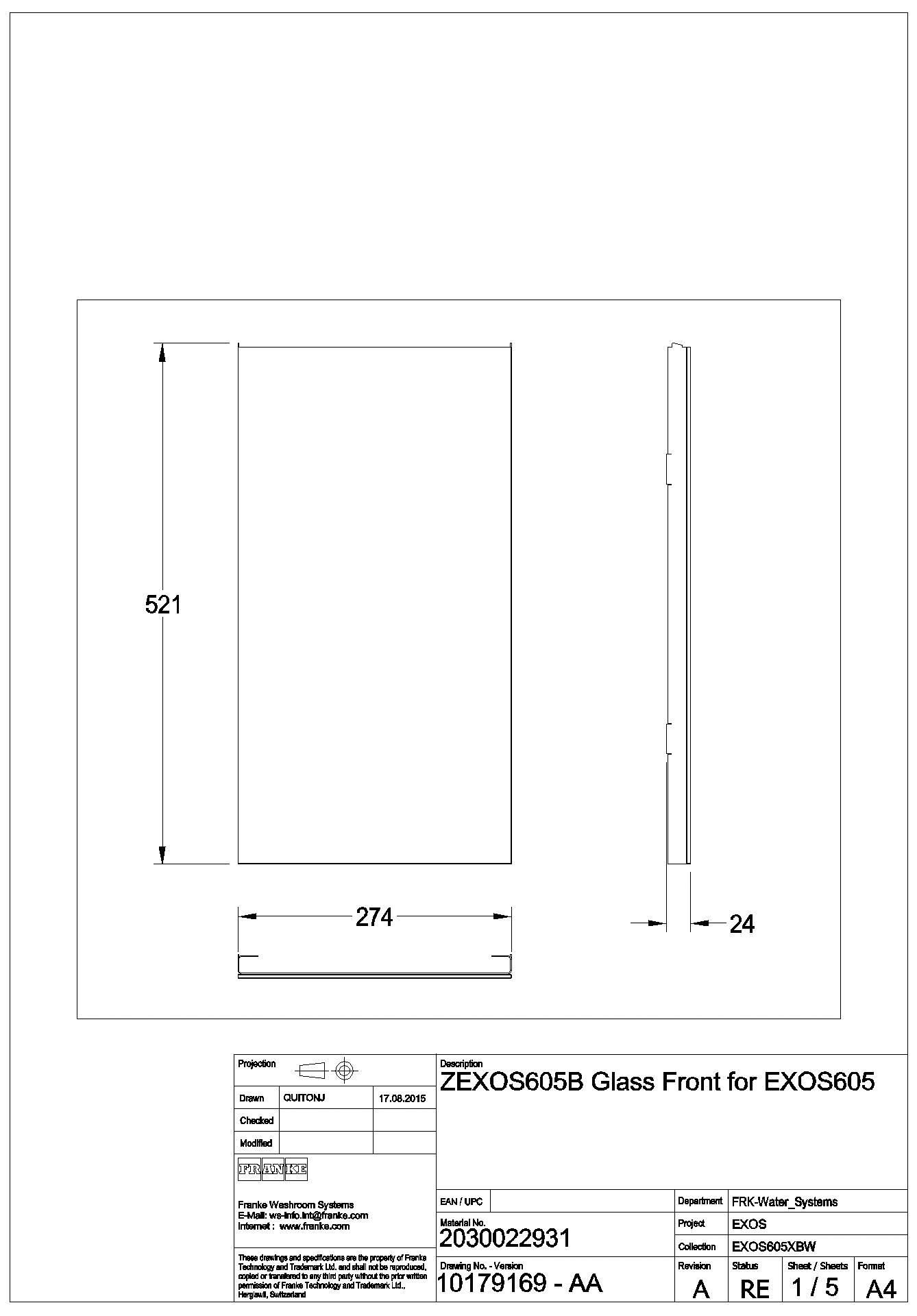 Front, EXOS, ESG schwarz, für EXOS605/EXOS605E/EXOS602E, ZEXOS605B