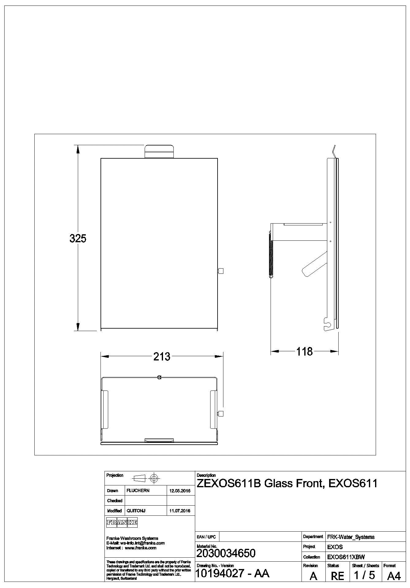 Front, EXOS, ESG schwarz, für EXOS611/EXOS611E, ZEXOS611B