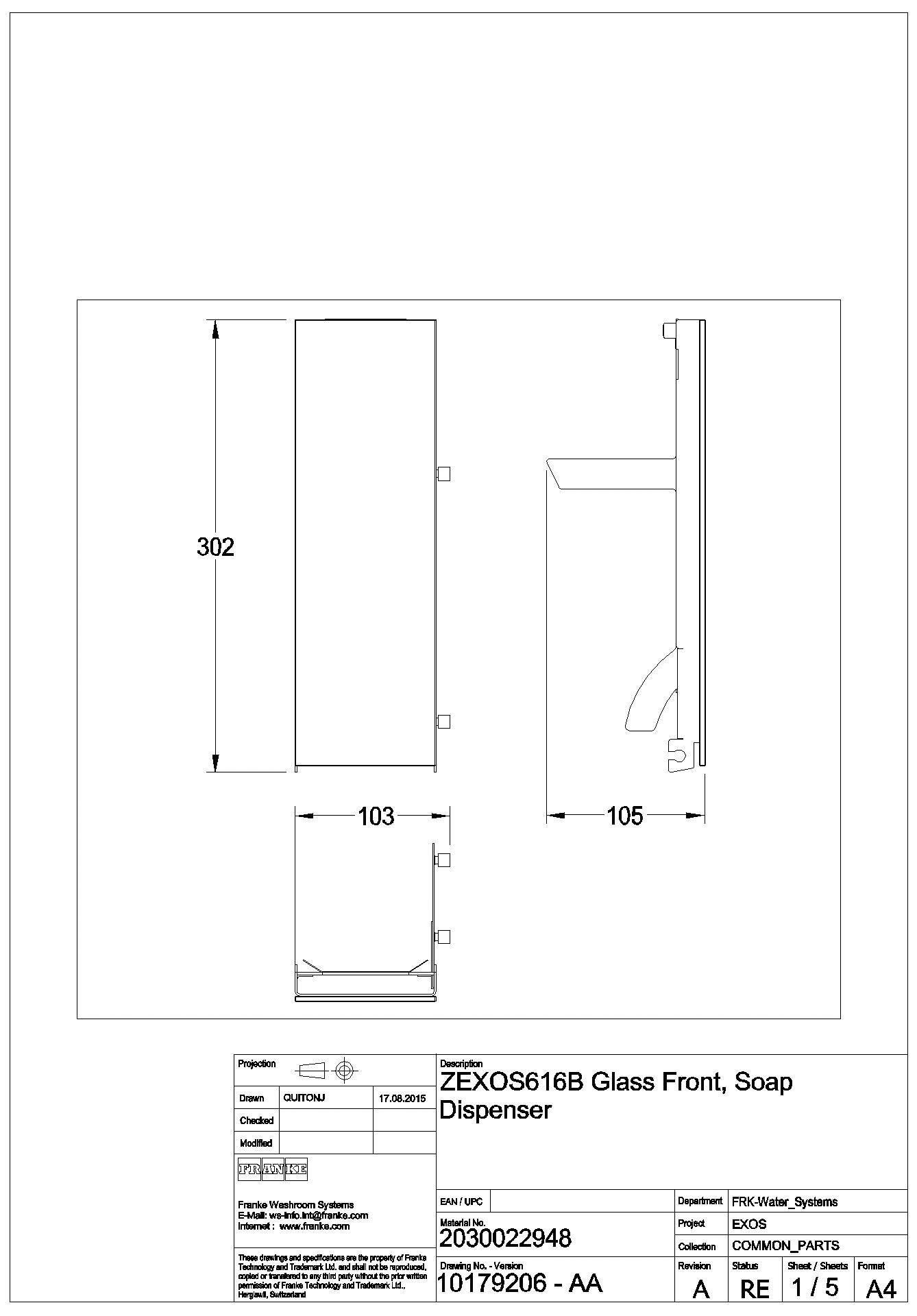 Front, EXOS, ESG schwarz, für EXOS616/EXOS618/EXOS625 Seifensp., ZEXOS616B