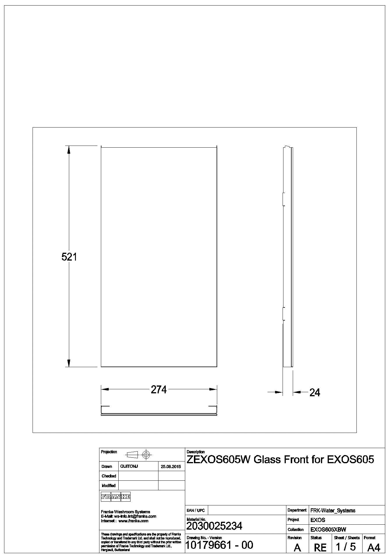 Front, EXOS, ESG weiß, für EXOS605/EXOS605E/EXOS602E, ZEXOS605W