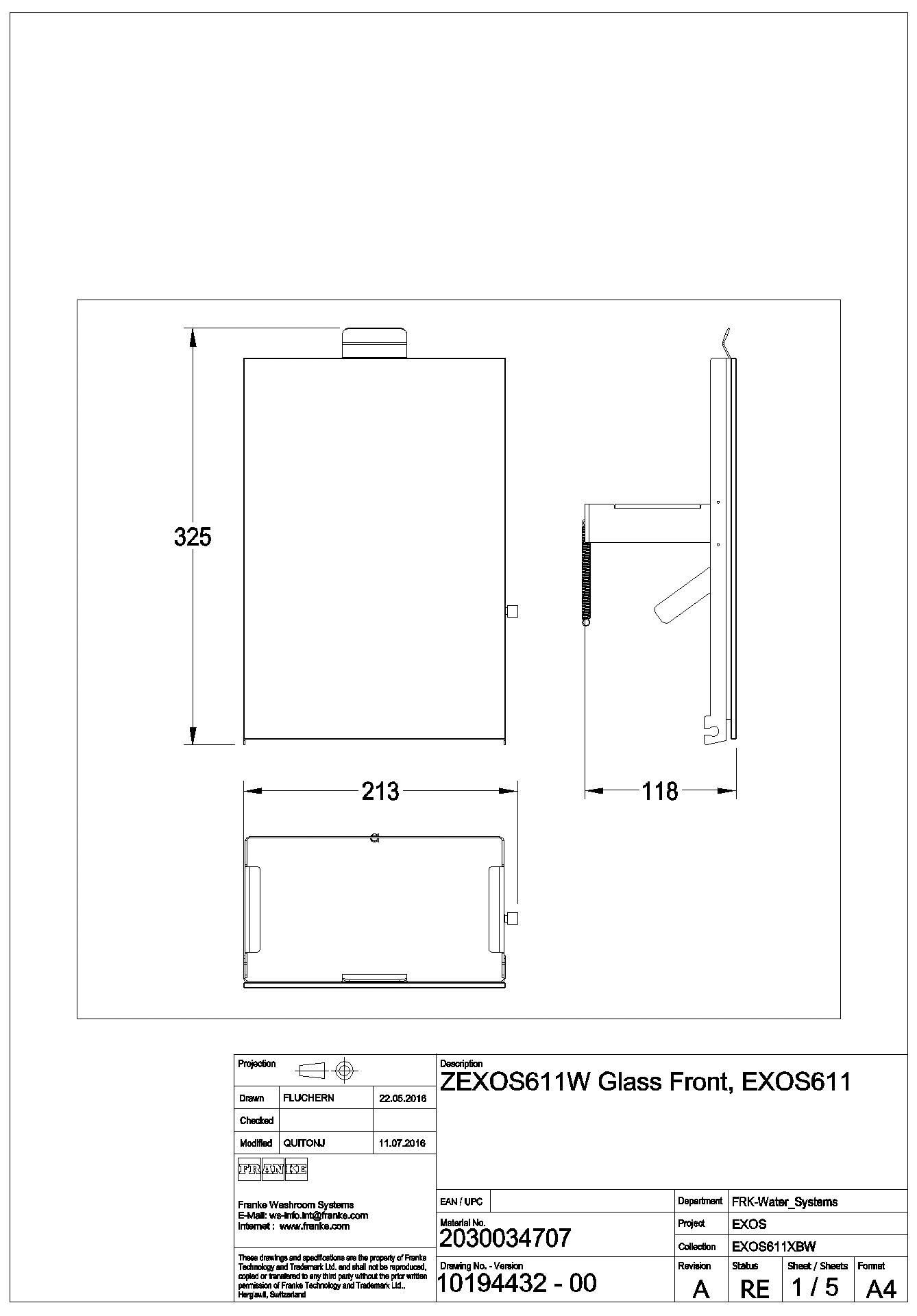 Front, EXOS, ESG weiß, für EXOS611/EXOS611E, ZEXOS611W