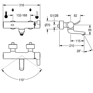 AR F4 Wandbatterie, elek., Thermostat, Schwenkauslauf KWC Aquarotter - AR F4 Wandbatterie, elek., Thermostat, Schwenkauslauf
