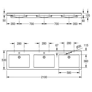 AR QUADRO Reihenwaschtisch, MIRANIT KWC Aquarotter - AR QUADRO Reihenwaschtisch, MIRANIT