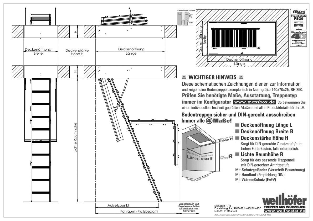 Bodentreppe AluDrei mit FeuerSchutz FS30 und WärmeSchutz WS4D