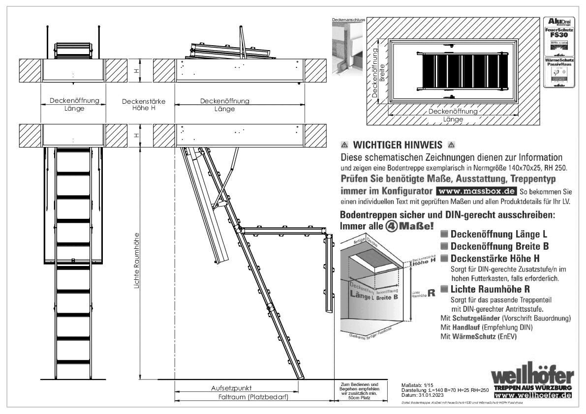 Bodentreppe AluDrei mit FeuerSchutz FS30 und WärmeSchutz WSPH Passivhaus