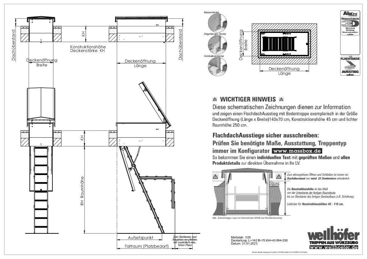 Wellhöfer Treppen - FlachdachAusstieg mit Bodentreppe AluDrei WärmeSchutz WS3D