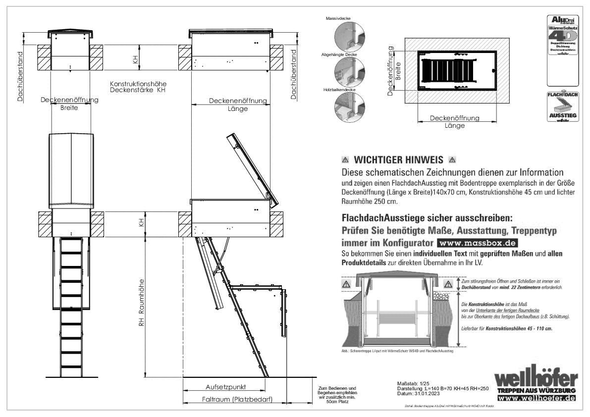 Wellhöfer Treppen - FlachdachAusstieg mit Bodentreppe AluDrei WärmeSchutz WS4D