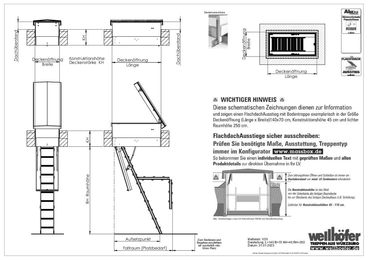 Wellhöfer Treppen - FlachdachAusstieg mit Bodentreppe AluDrei WärmeSchutz WSPH Passivhaus