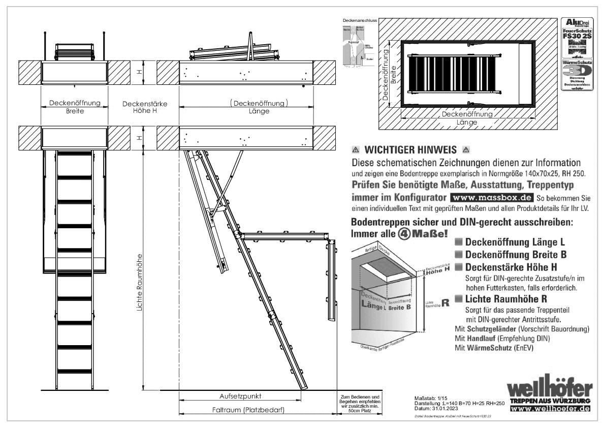 Bodentreppe AluDrei mit FeuerSchutz FS30 2S 
