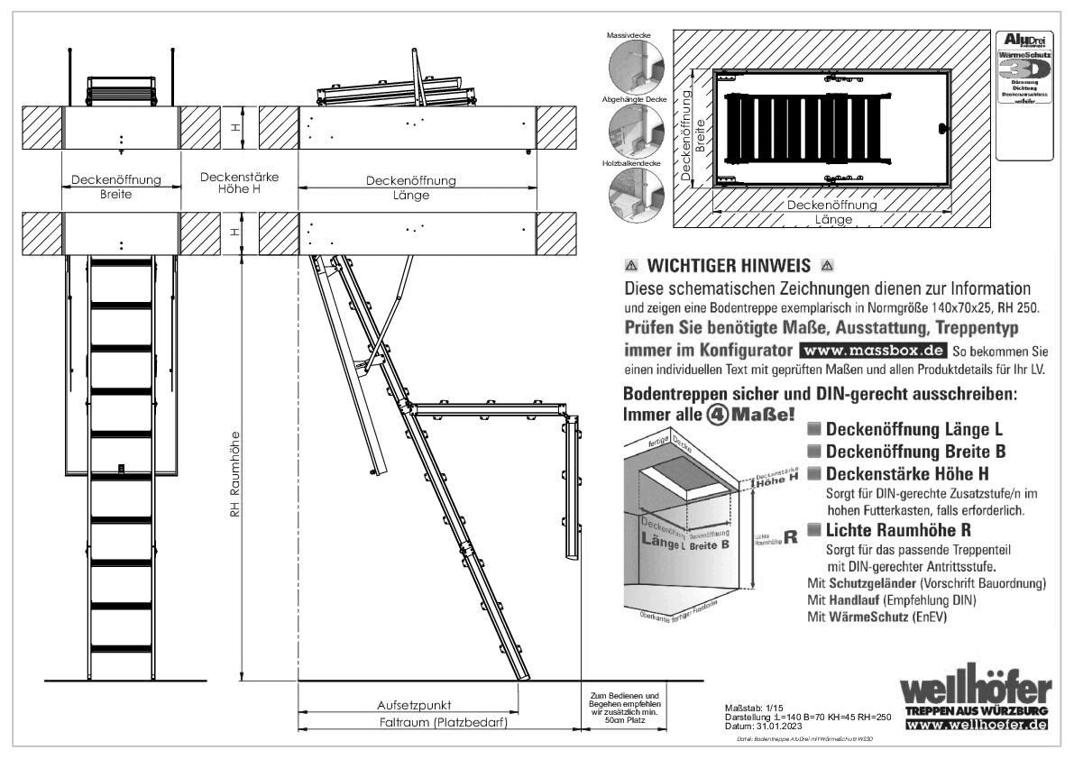 Bodentreppe AluDrei mit WärmeSchutz WS3D