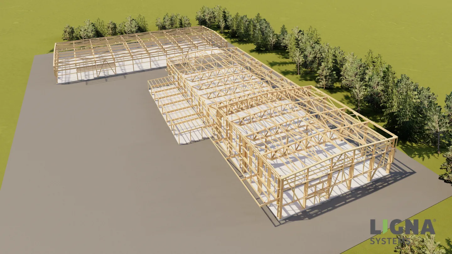 Holztragwerke für Industrie-, Gewerbe- und Logistikhallen Holztragwerke für Industrie-, Gewerbe- und Logistikhallen