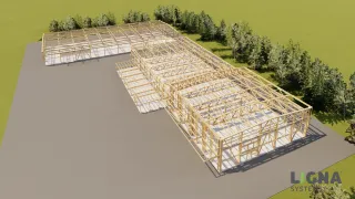 Holztragwerke für Industrie-, Gewerbe- und Logistikhallen Holztragwerke für Industrie-, Gewerbe- und Logistikhallen
