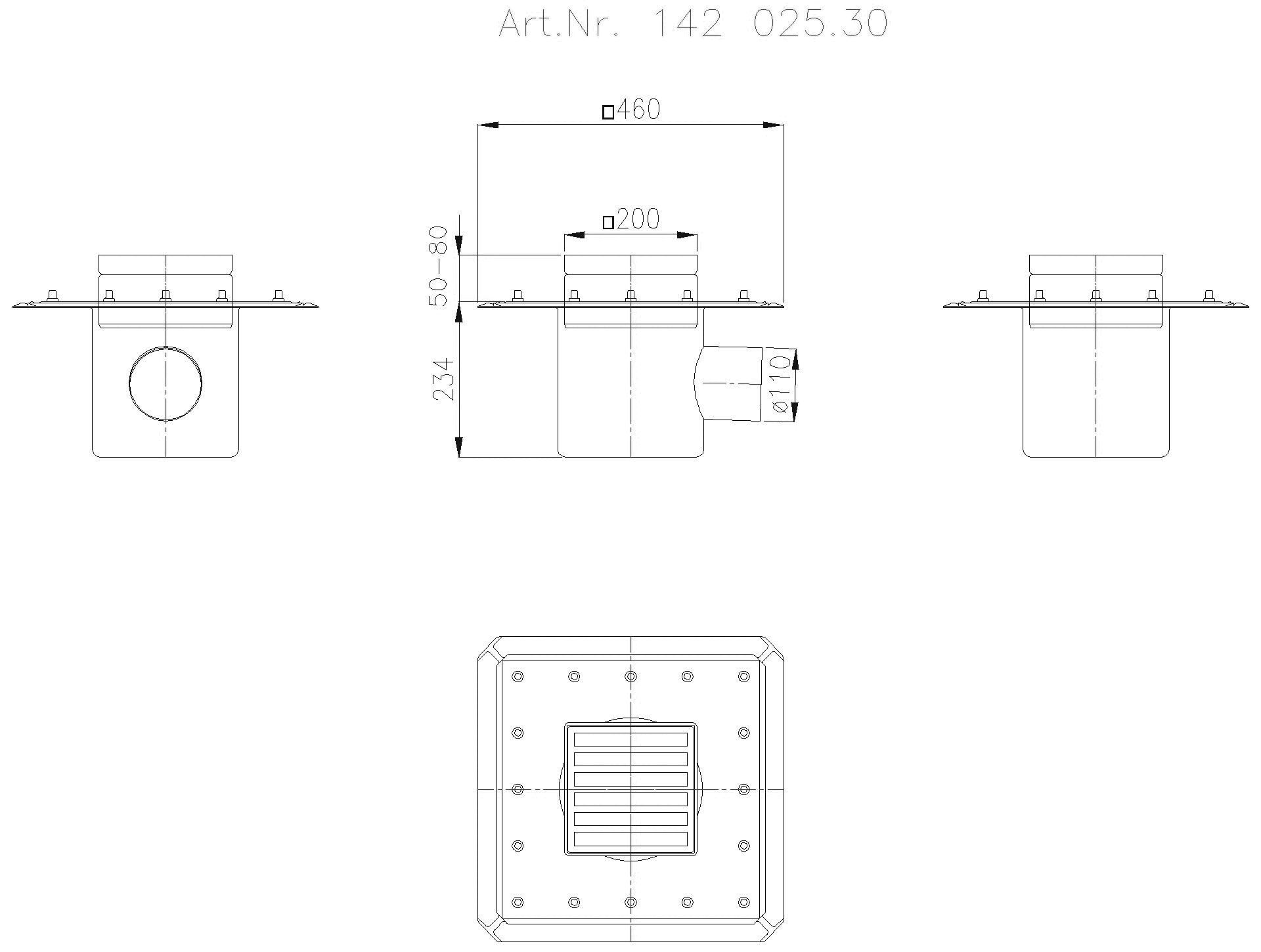 KESSEL Entwässerungstechnik - KESSEL-Ablauf Ferrofix DN 100. seitl., Stegrost 190x190mm