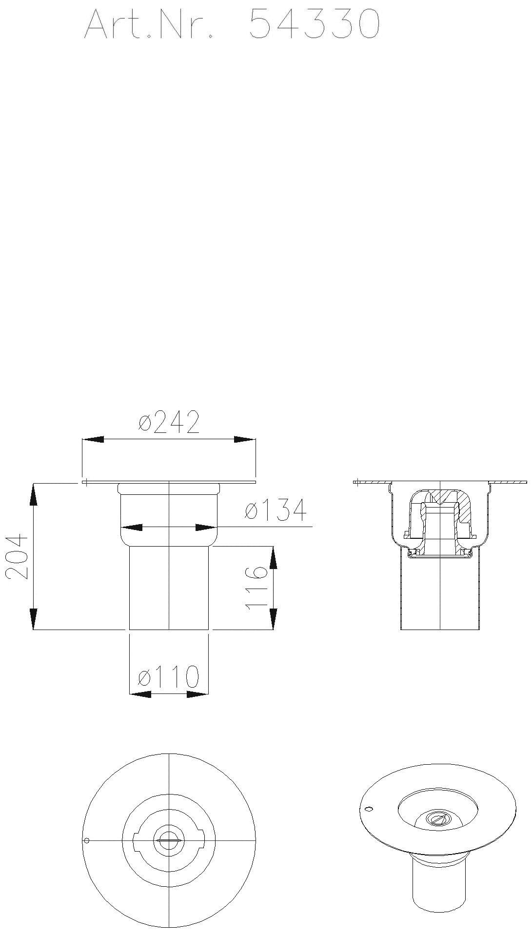 KESSEL-Ablauf Ferrorix DN100, senkrecht, Kleberand