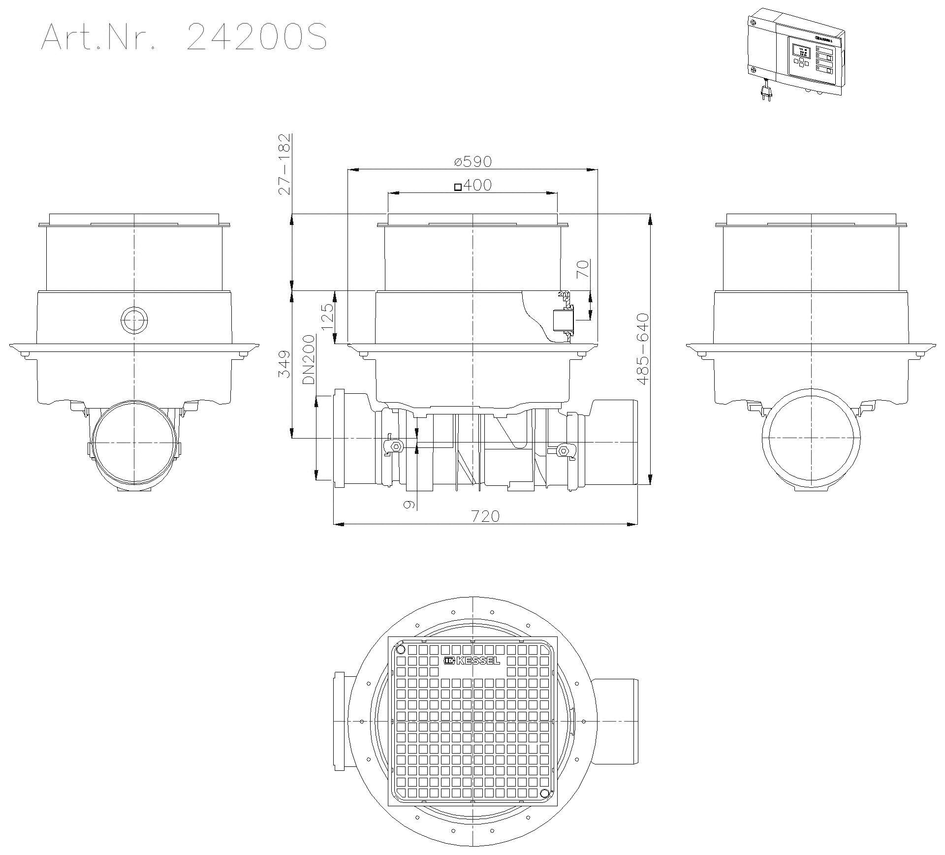 KESSEL-Rückstaupumpanlage Pumpfix F DN 200, Komfort Schaltgerät, schwarz