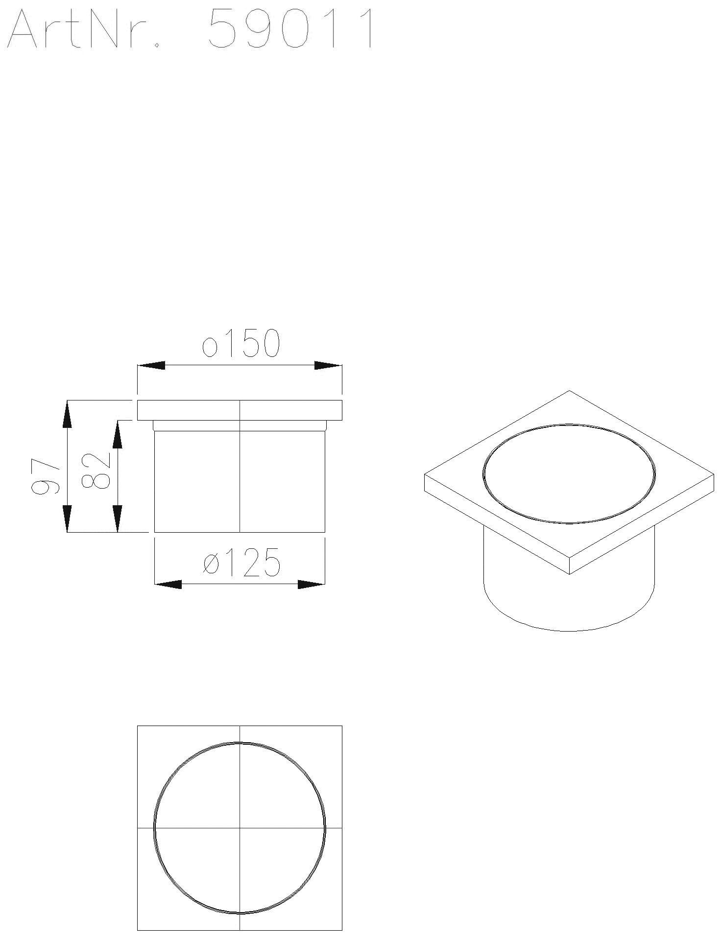 KESSEL Entwässerungstechnik - KESSEL-Aufsatzstück Hygiene V2A 150x150mm