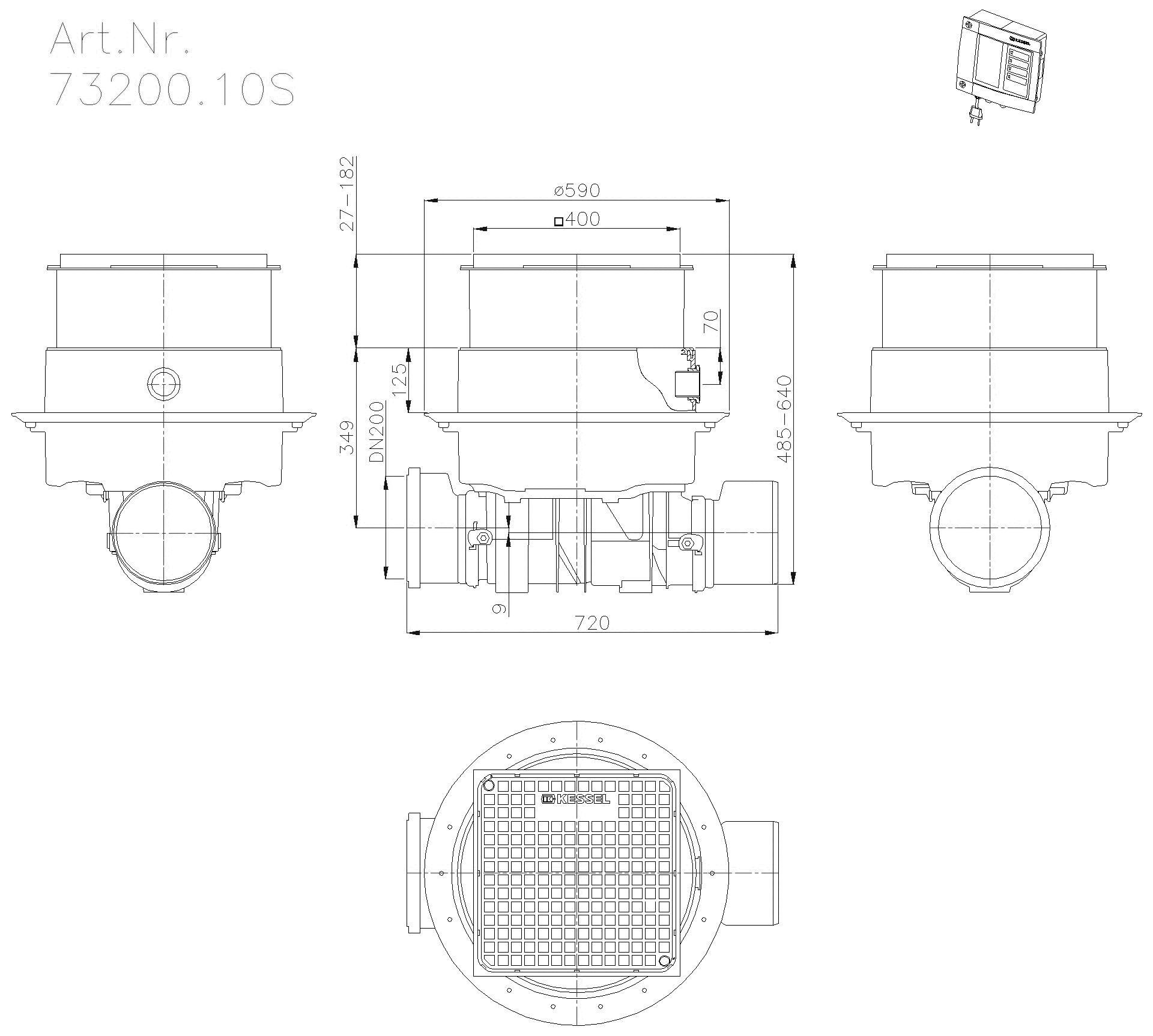 KESSEL-Rückstaudoppelvers. Staufix SWA DN200, für Bodenplatte, Abdeck. schwarz