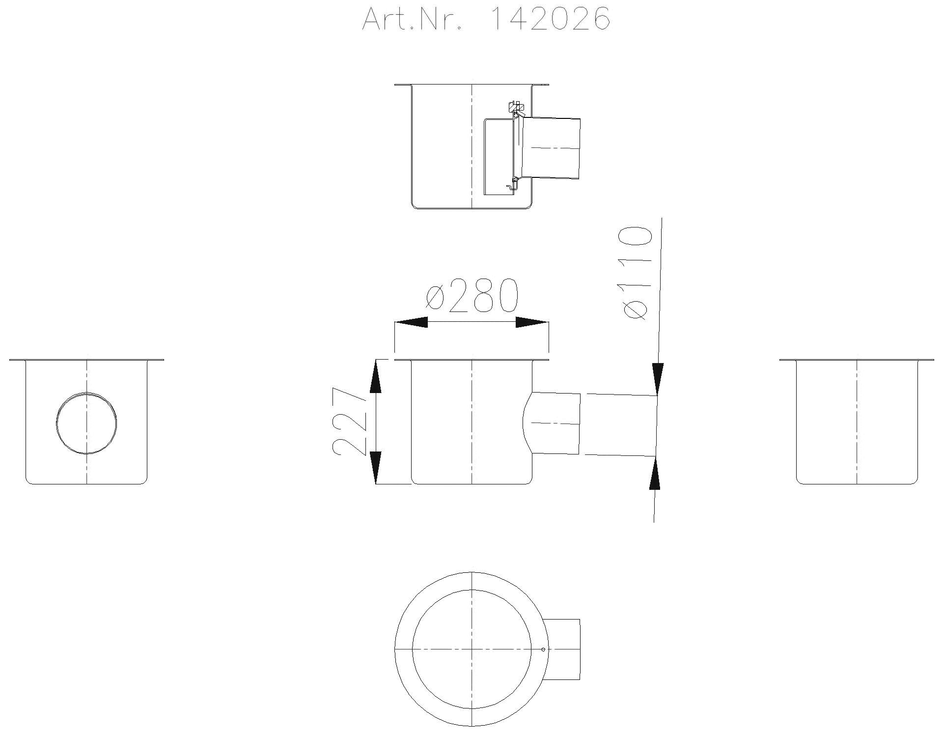 KESSEL-Ablauf Ferrofix DN100, Edst. seitl.