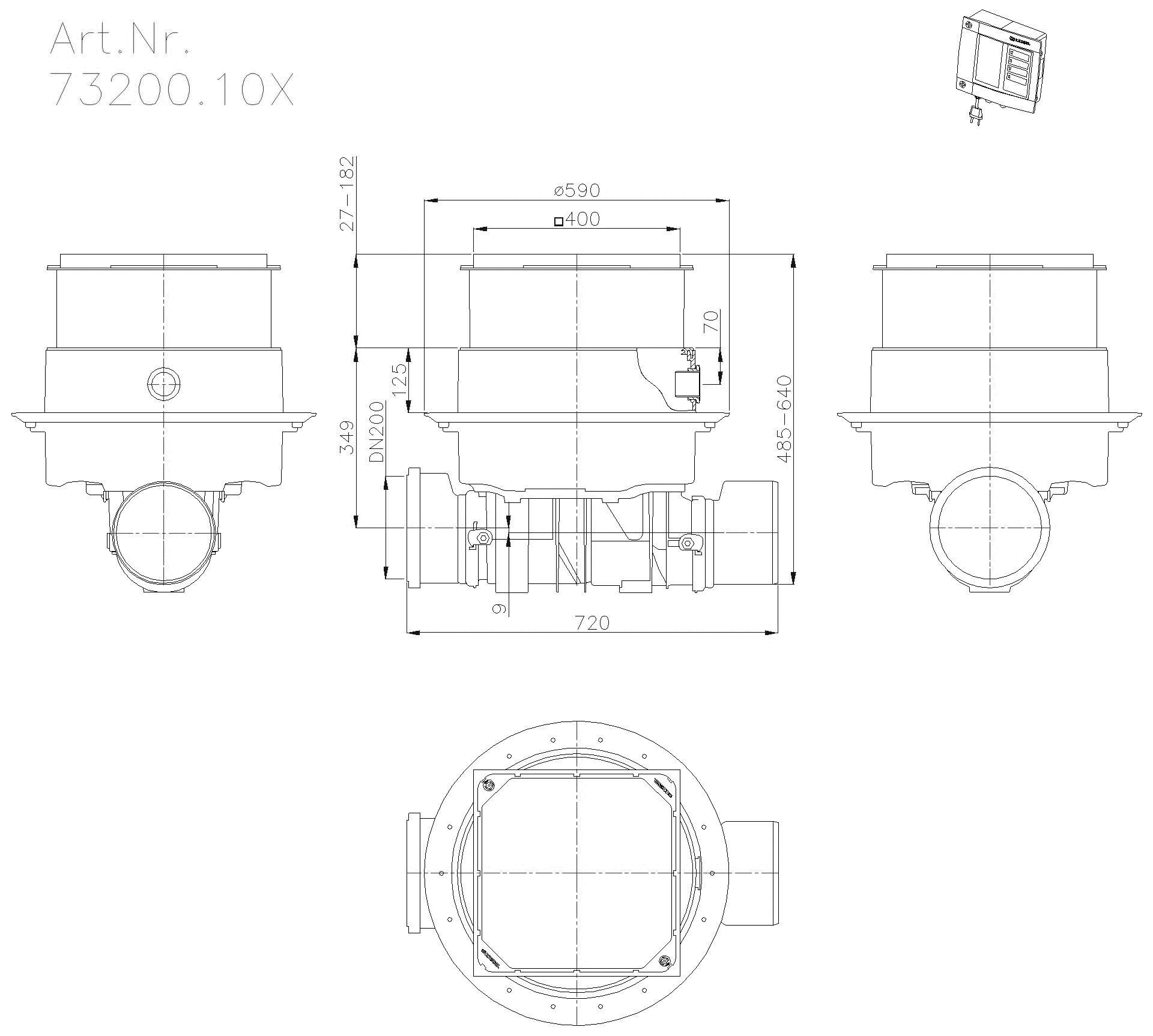 KESSEL-Rückstaudoppelvers. Staufix SWA DN200, für Bodenplatte, befliesbar