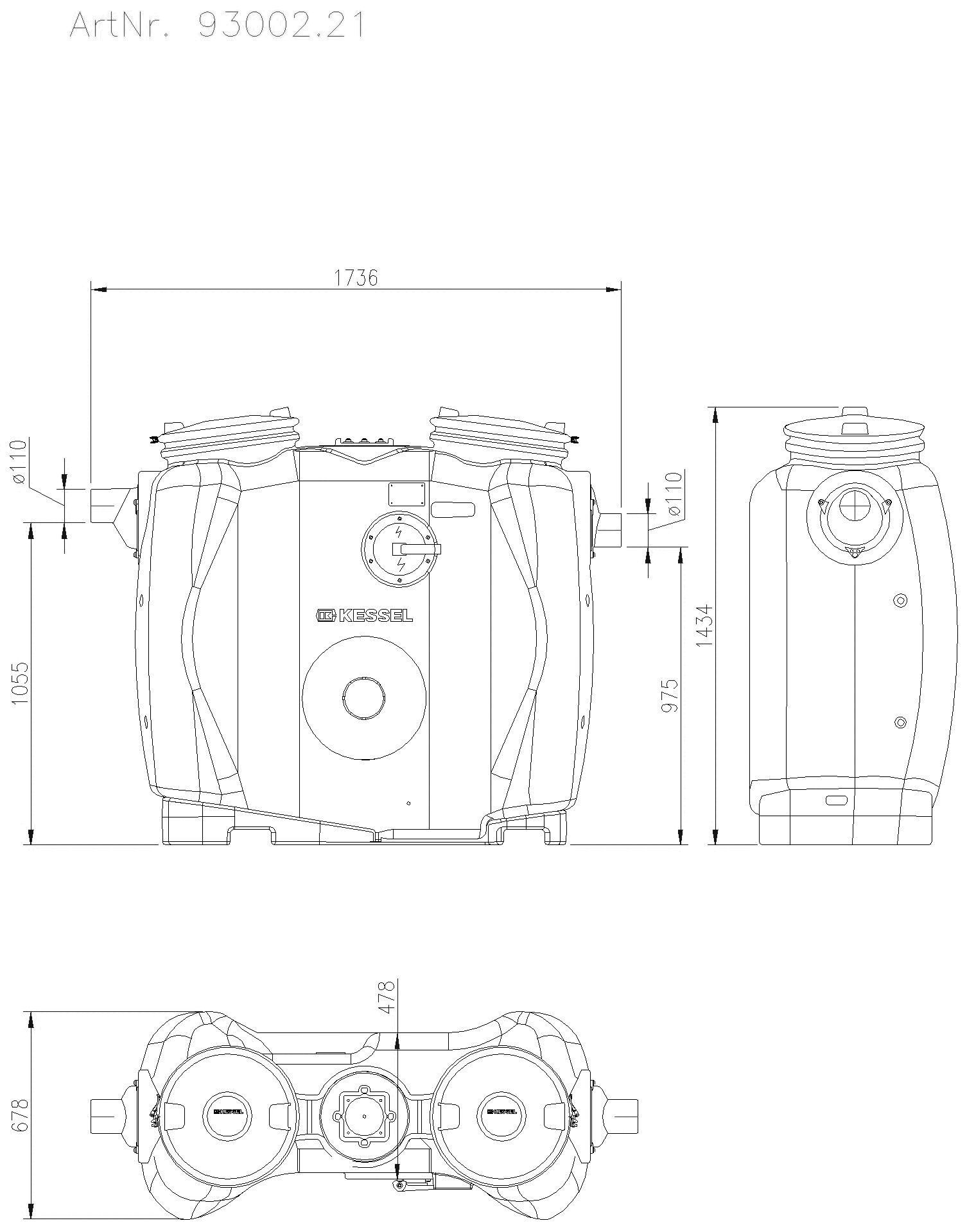 KESSEL Entwässerungstechnik - KESSEL-Fettabscheider EasyClean free NS 2, Standard, Schauglas, SonicControl