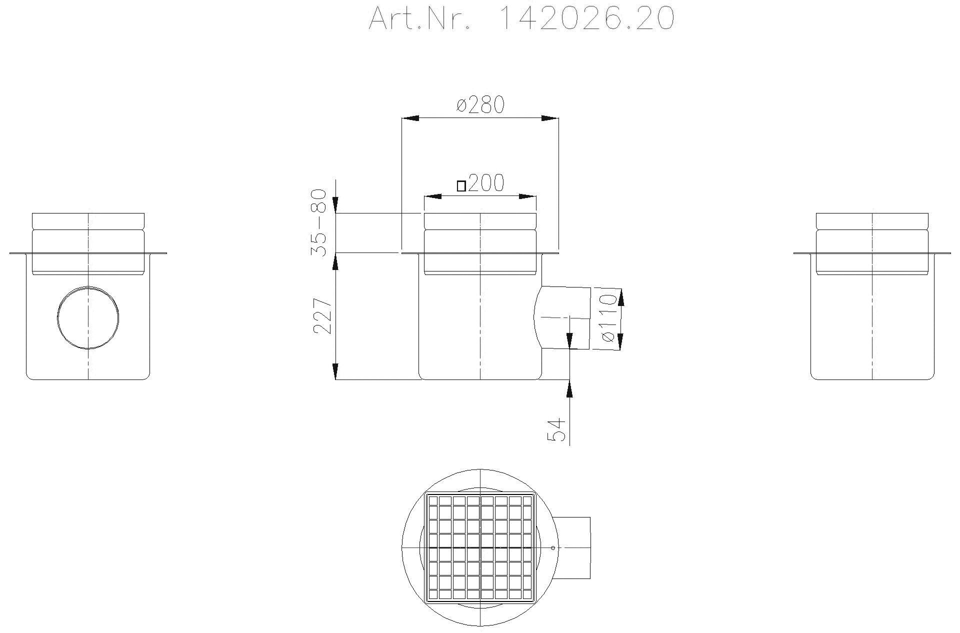 KESSEL-Ablauf Ferrofix DN 100 seitl., Gitter 190x190mm