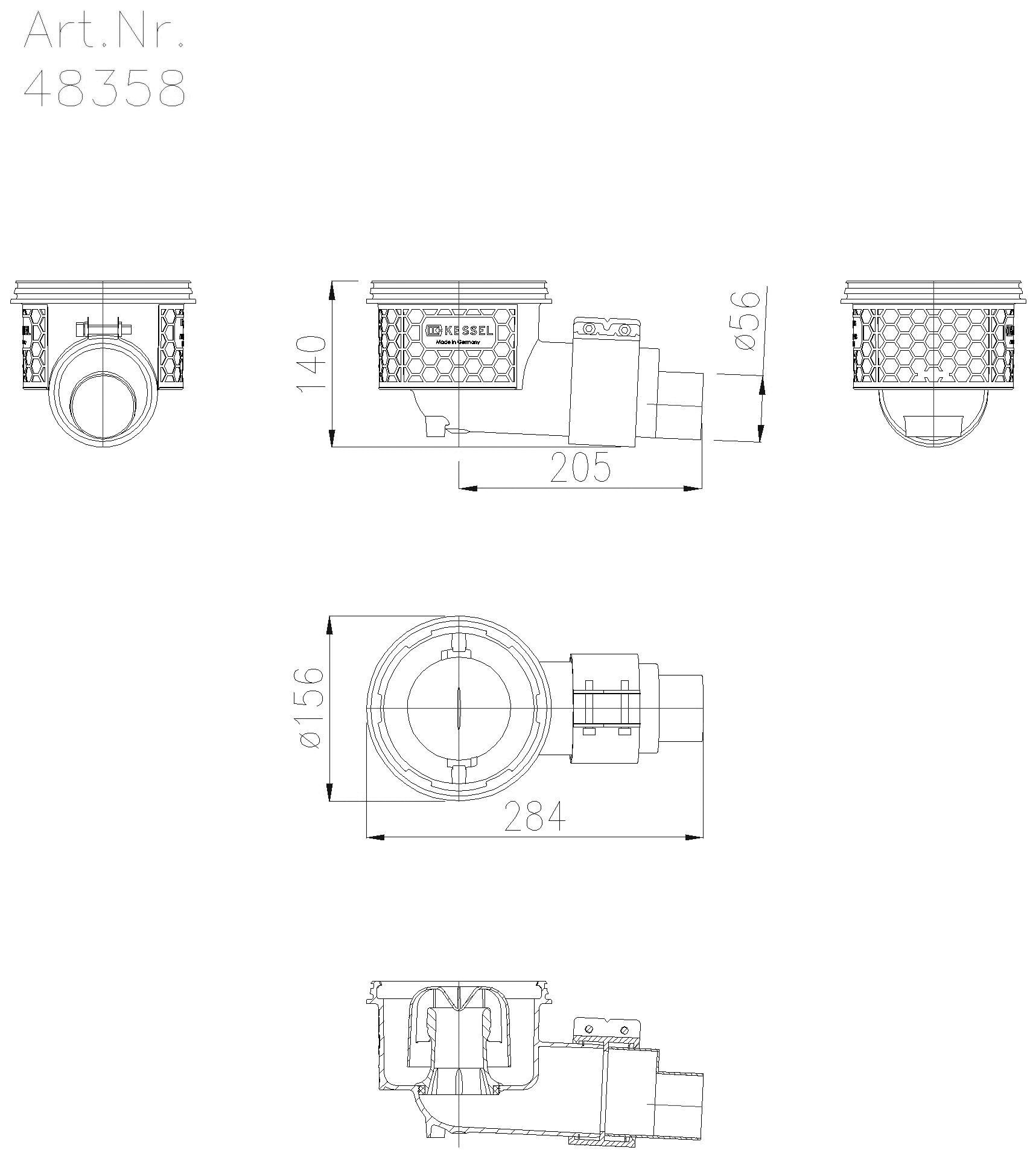 KESSEL-Grundkörper Ecoguss DN 50, Auslauf seitlich