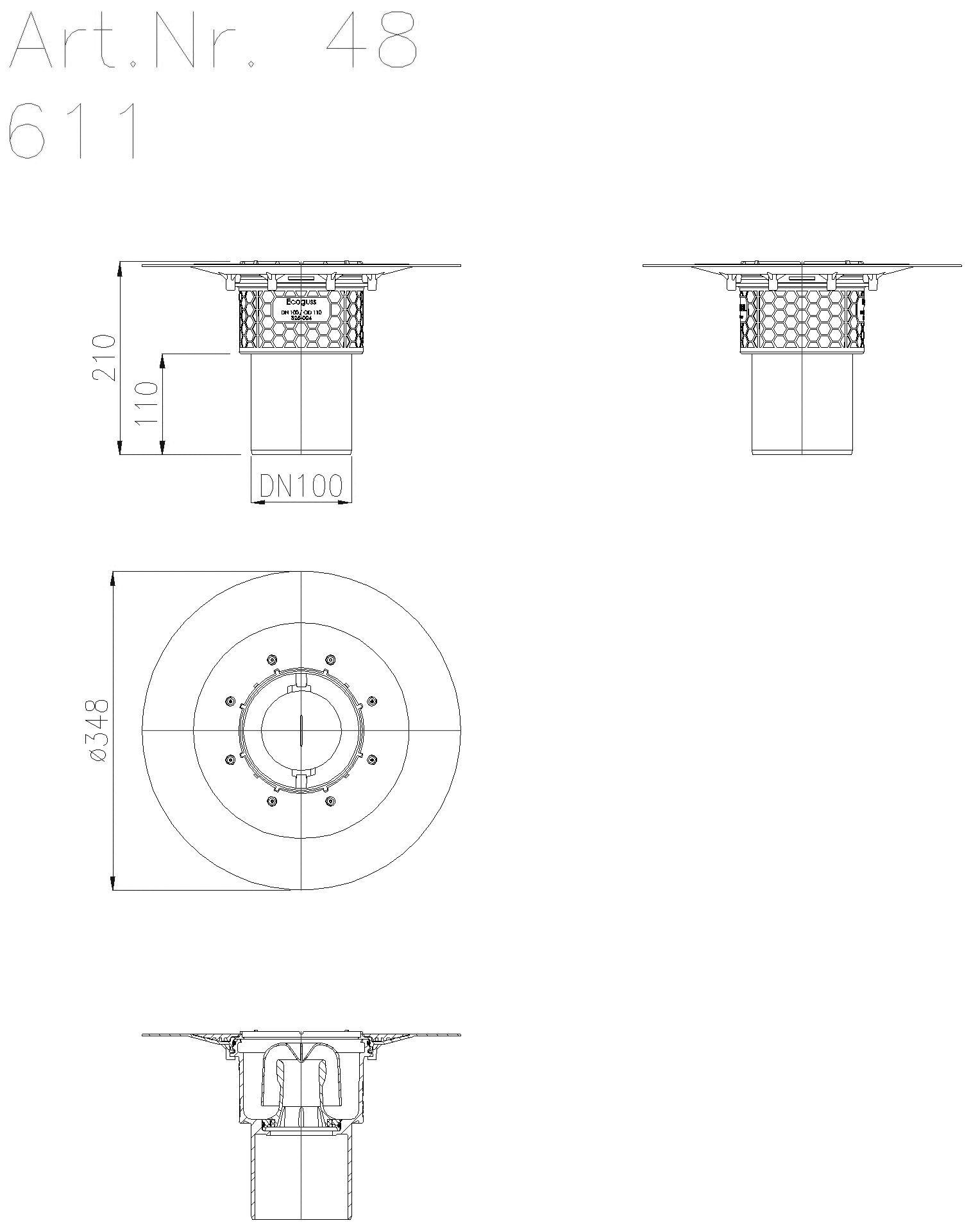 KESSEL-Grundkörper Ecoguss Klebeflansch, DN 100, Auslauf senkrecht