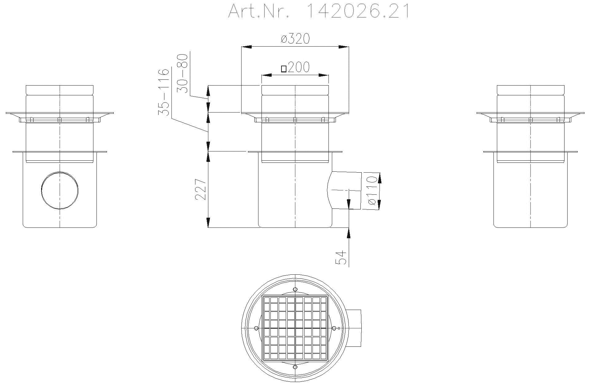 KESSEL-Ablauf Ferrofix DN 100 seitlich mit Dünnbettaufsatz