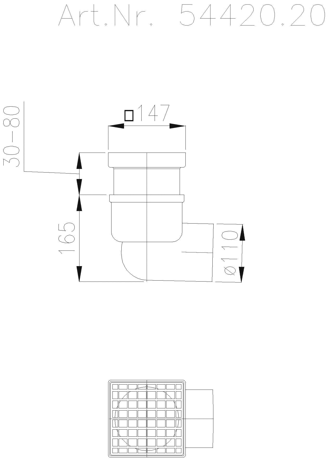 KESSEL-Ablauf Ferrofix DN100,seitl.,Gitter,edst. Aufsst.138x138