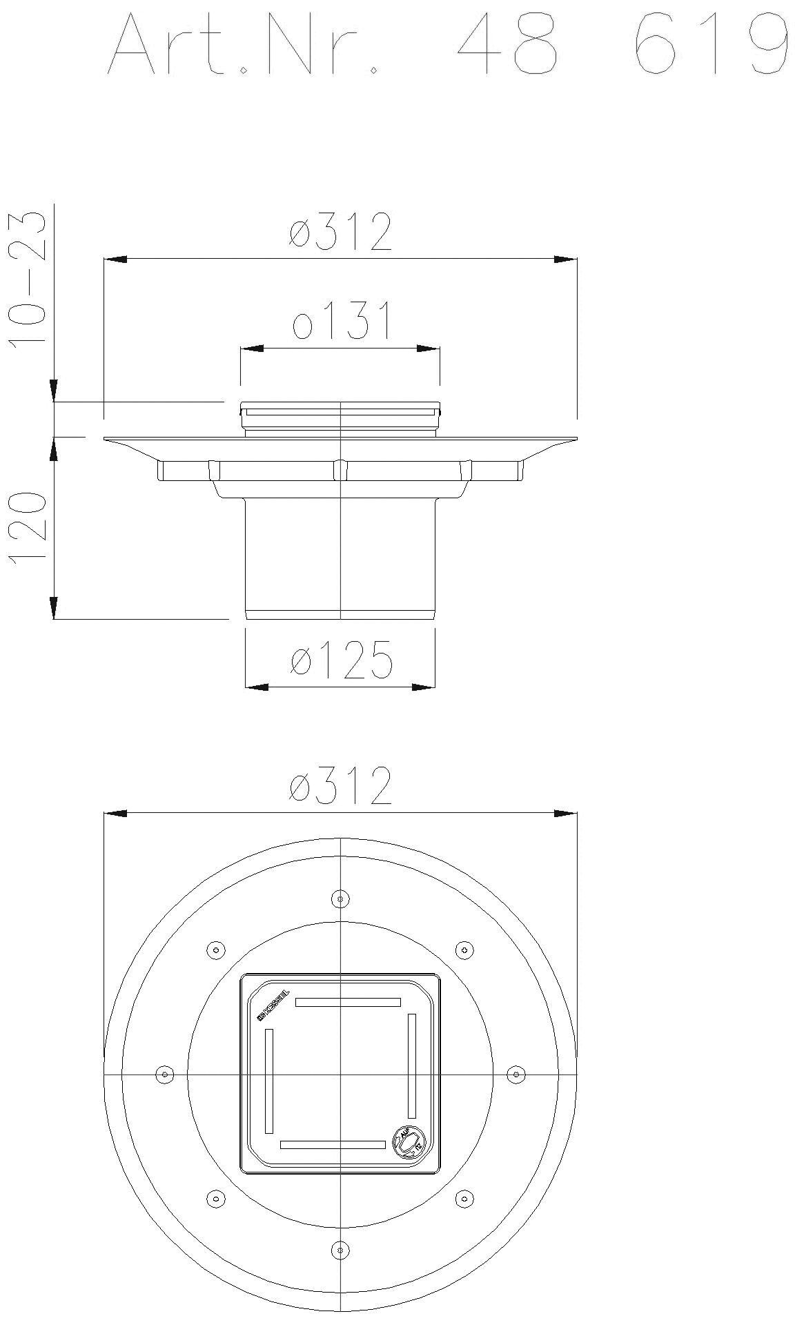 KESSEL-Dünnbettaufsatz Designrost Slot,120x120,Lock&Lift