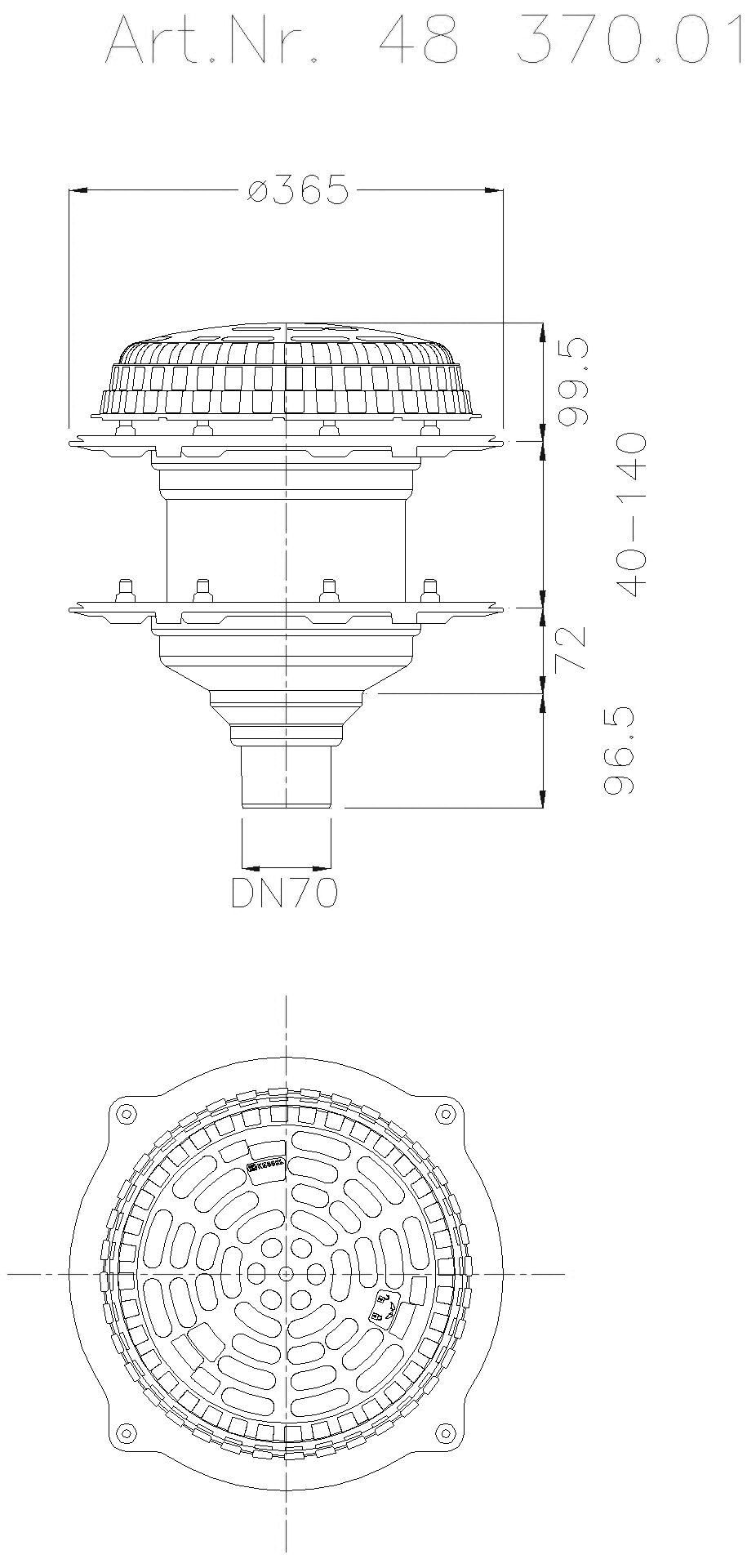KESSEL-Flachdachablauf Pressfl., WU-Beton, DN 70, ohne Heizung