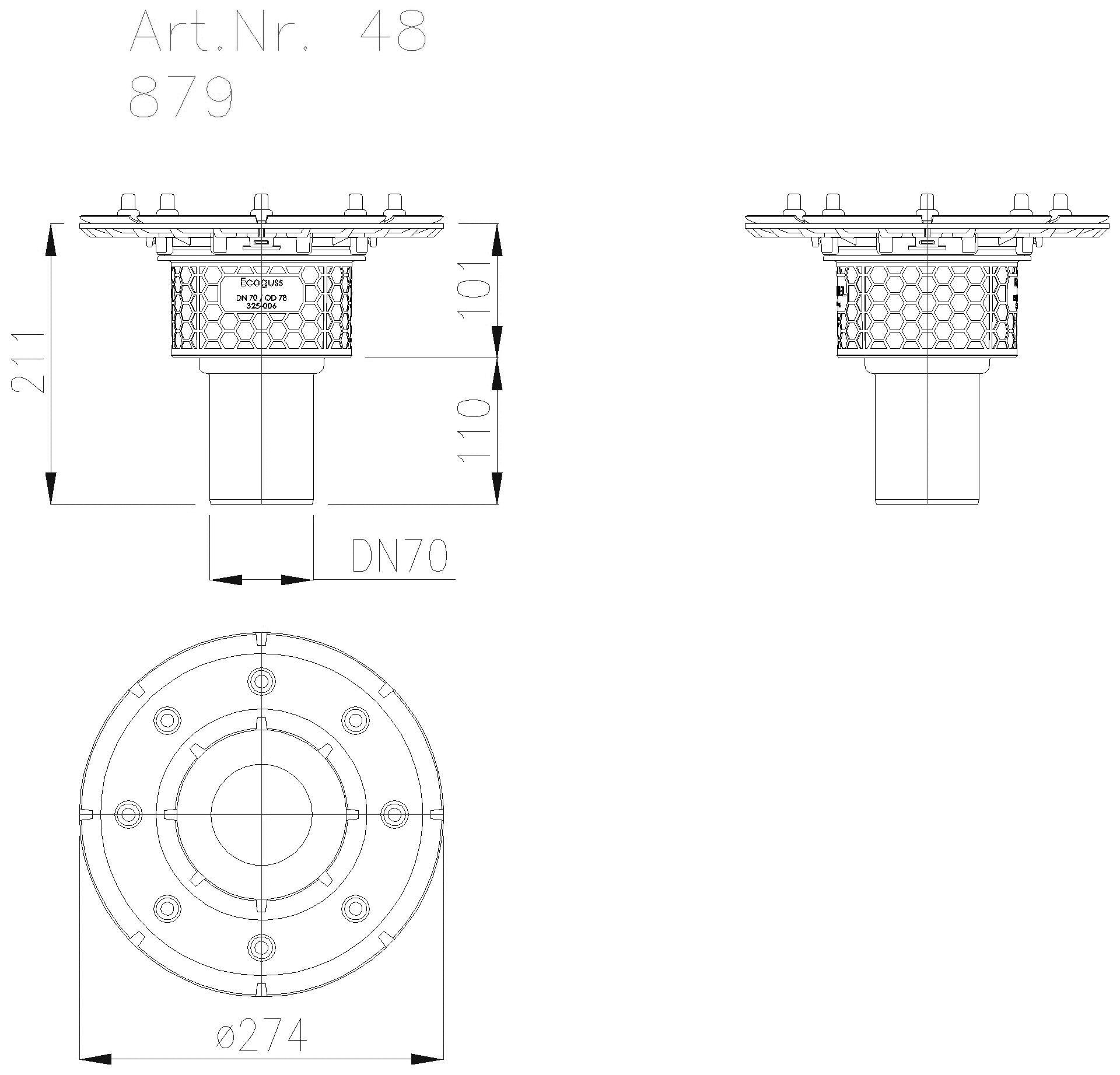 KESSEL-Grundkörper Ecoguss Pressfl., DN 70, senkrecht, ohne GV