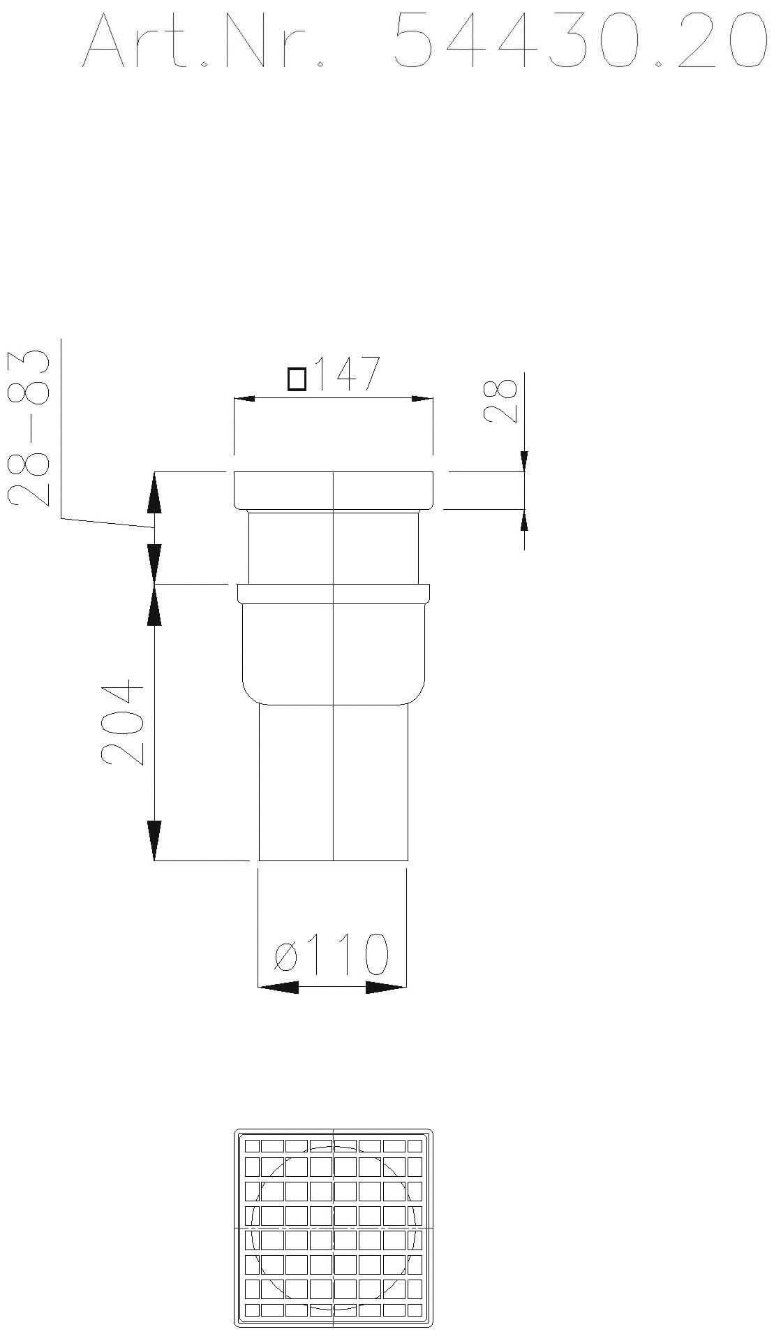 KESSEL-Ablauf Ferrofix DN100,senkr.,Gitter,edst. Aufsst.138x138