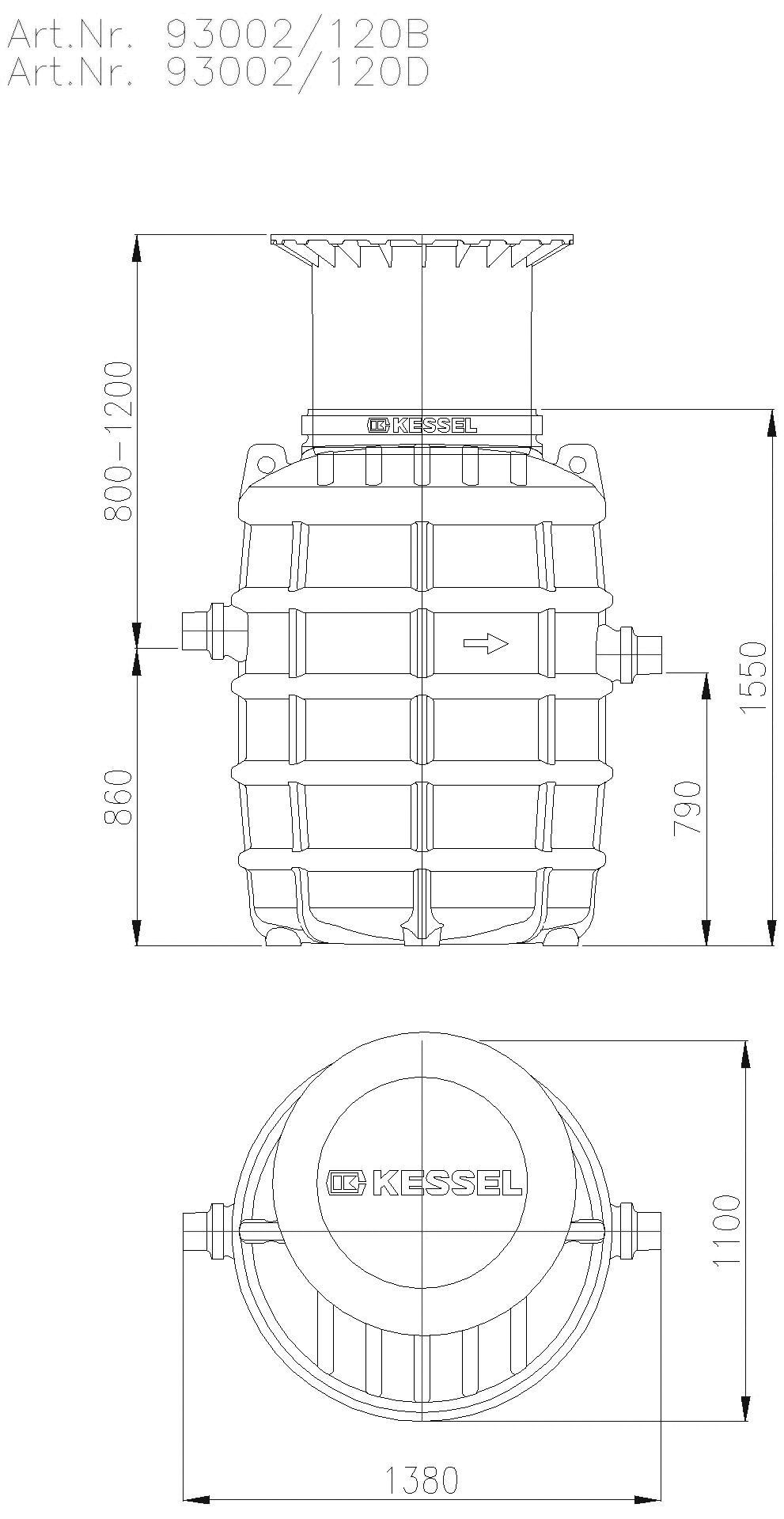 KESSEL-Fettabscheider EasyClean ground NS 2, Standard, 800-1200 mm, Klasse D