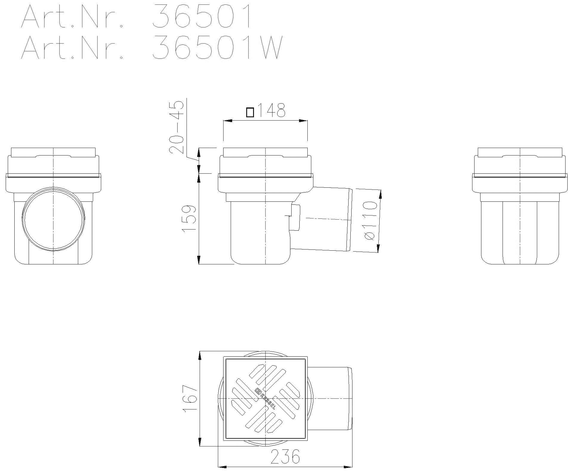 KESSEL-Kellerablauf Farbe schwarz, aus PP, DN100