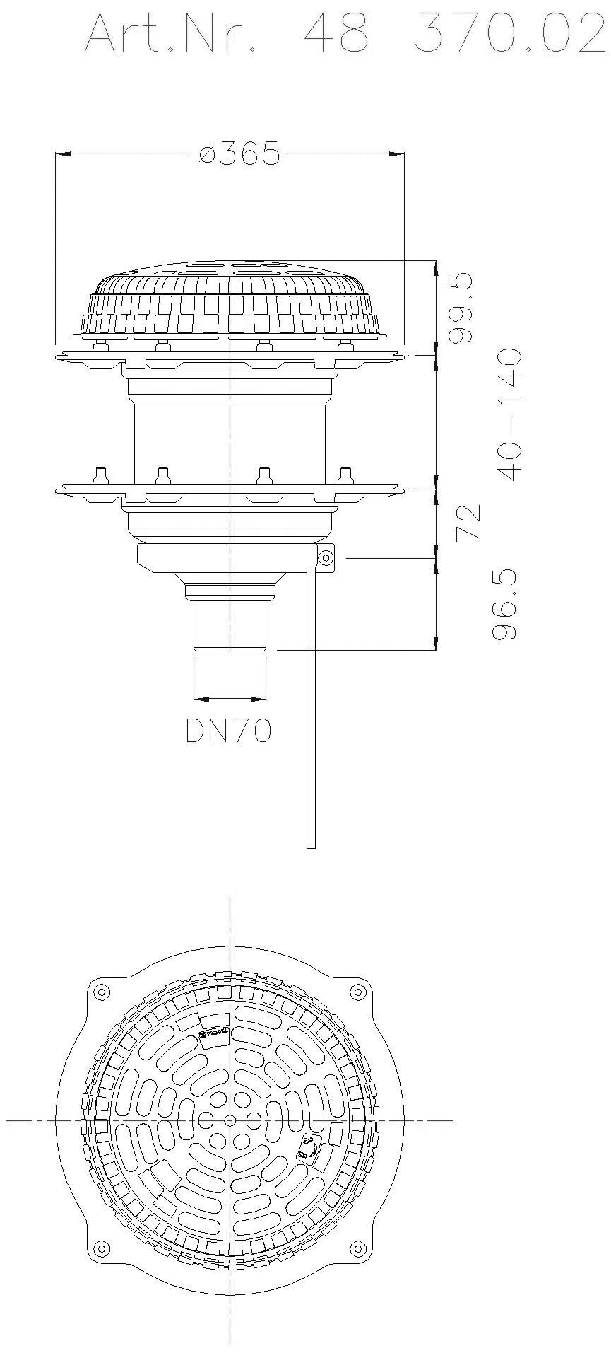 KESSEL-Flachdachablauf Pressfl., WU-Beton, DN 70, mit Heizung