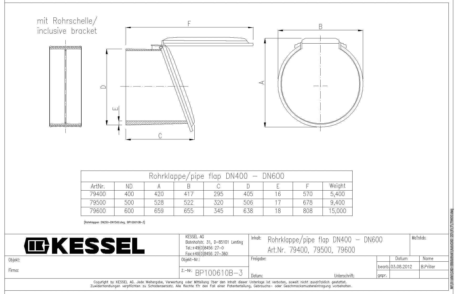 KESSEL Entwässerungstechnik - KESSEL-Rohrklappe DN 400 aus Kunststoff